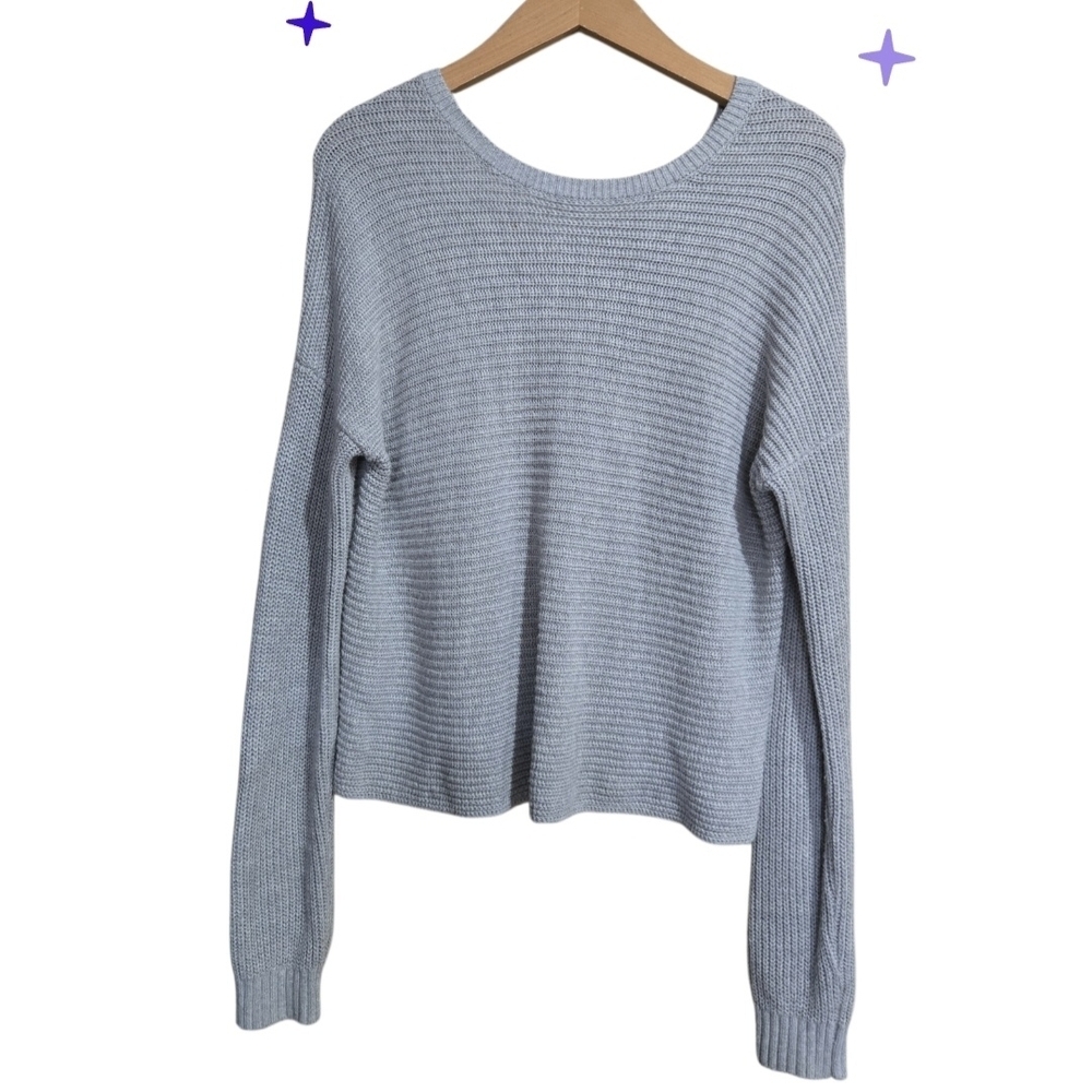 Hollister Women's Light Gray Sweater With Super Cute Back Cross Size Small